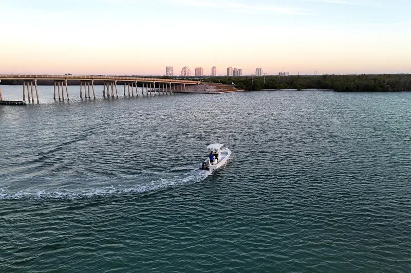 Slide: The Image of Boat cruising near bridge at sunset, Dorado 23, 2016 model. - 43