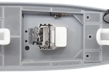 Slide: The Image of 2026 G3 Bay 17 boat console with cushioned seating and steering wheel. - 2