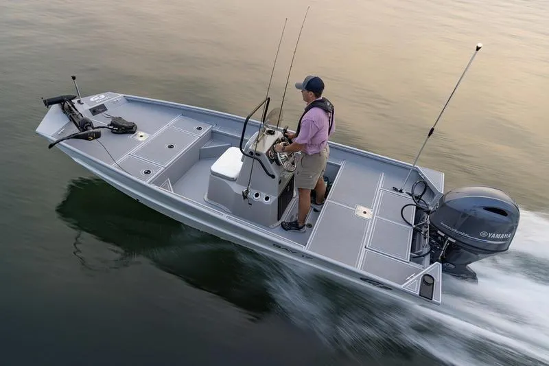 Slide: The Image of Aerial view of G3 Bay 17 boat, 2026 model, featuring gray deck. - 1