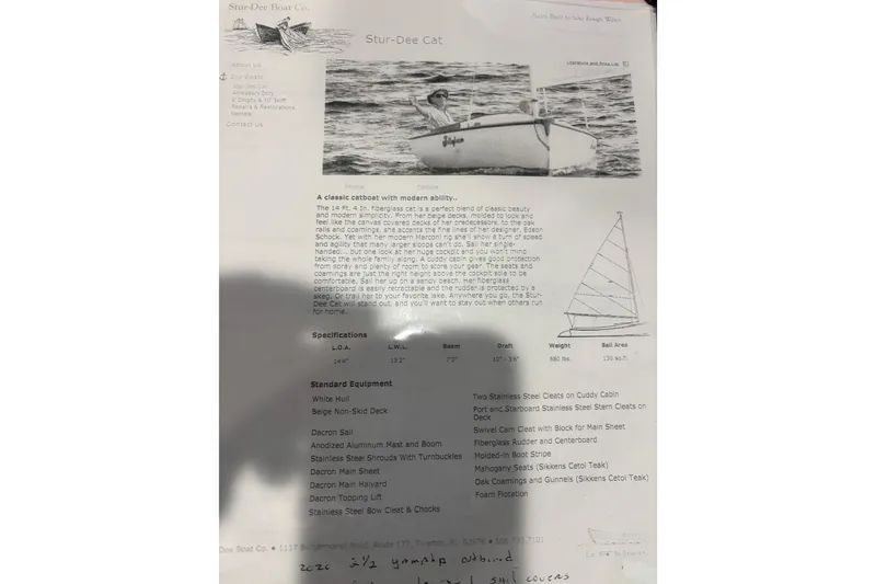 Slide: The Image of 1994 Sailboat STUR D CAT brochure with specifications and classic design details. - 3