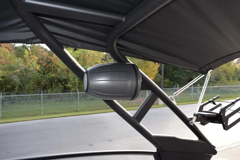 Slide: The Image of 2026 Yamaha Boats 222XD speaker and canopy detail, showcasing sleek design and modern features. - 12