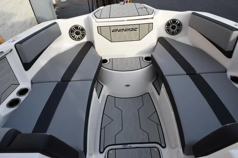 Slide: The Image of Interior of 2026 Yamaha Boats 222XD, featuring sleek seating and modern design elements. - 13