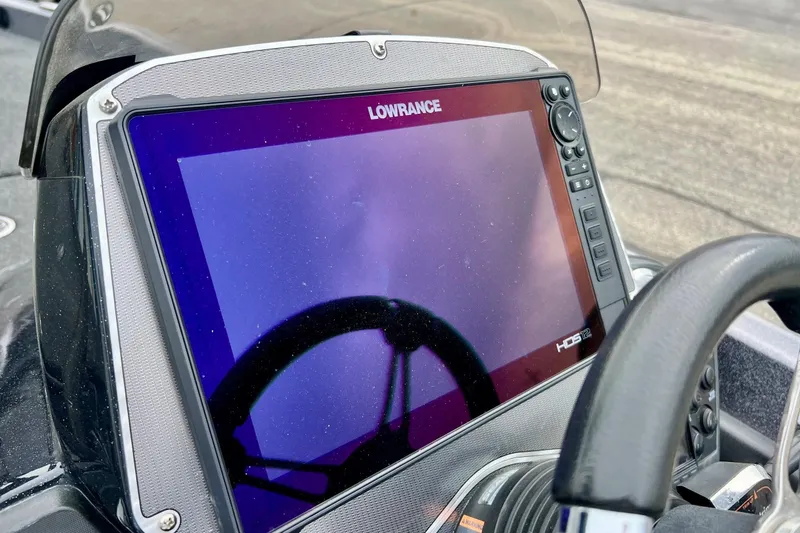 Slide: The Image of Lowrance HDS-12 fishfinder on 2017 Ranger Z519 boat dashboard. - 2