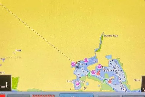 Slide: The Image of Nautical chart display on 2018 Ranger Tugs R-27, showing Swede Run and surrounding waterways. - 30