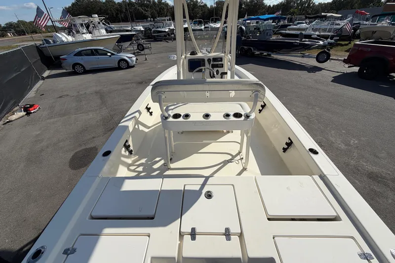 Slide: The Image of 2015 Pathfinder 2200 TRS boat console with steering wheel and controls. - 16
