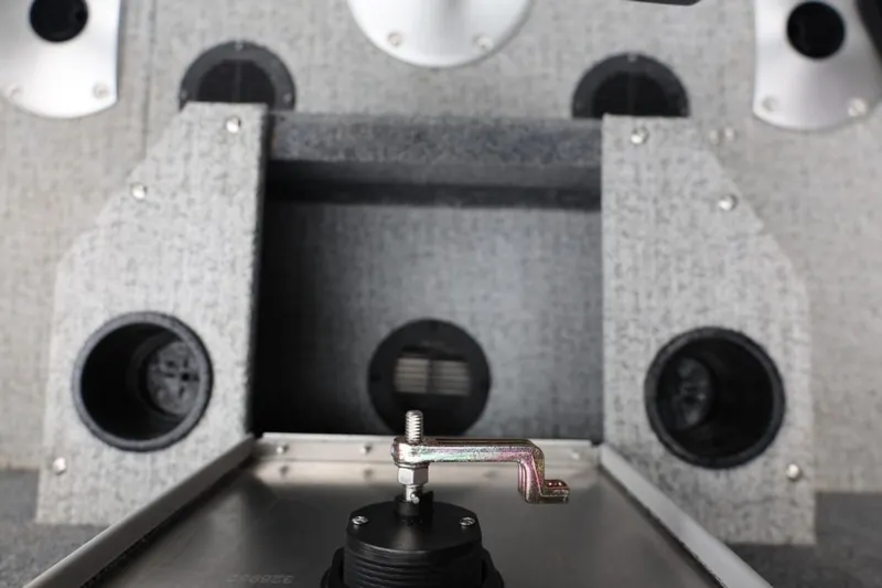 Slide: The Image of Interior view of 2022 Tracker Targa V-19 Combo Tournament Edition boat, featuring storage compartments. - 28