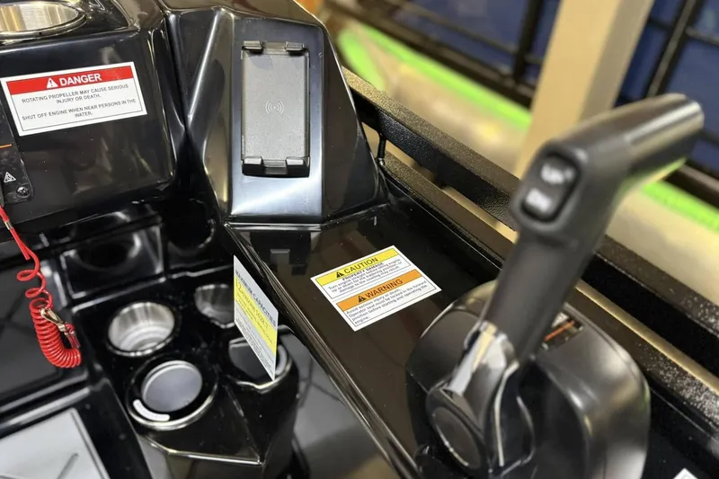 Slide: The Image of Control panel of 2025 Veranda VX 22 RC boat with safety warnings and throttle lever. - 3