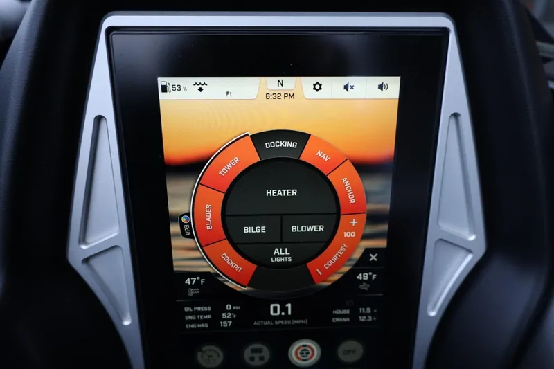Slide: The Image of Touchscreen control panel of 2022 Tigé 24RZX boat displaying various settings. - 26