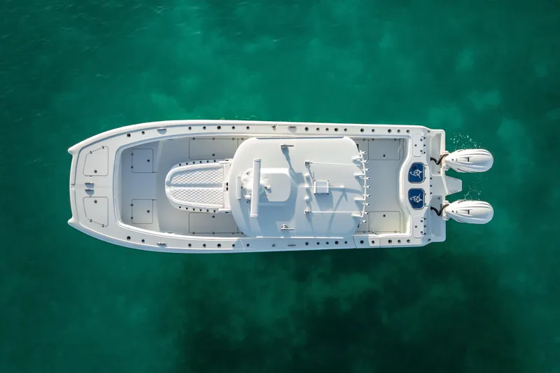 Slide: The Image of Aerial view of 2026 Freeman 35 boat on clear turquoise water. - 16