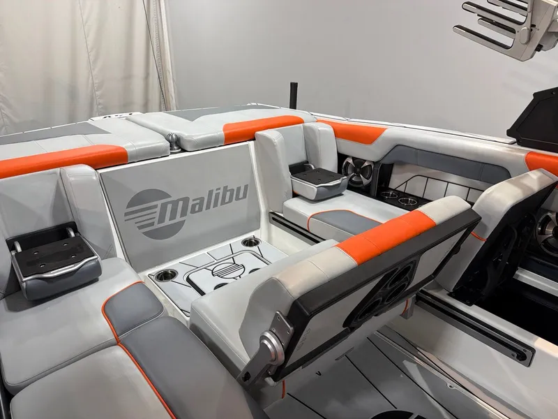 Slide: The Image of Interior of 2021 Malibu Wakesetter 25 LSV with modern seating. - 17