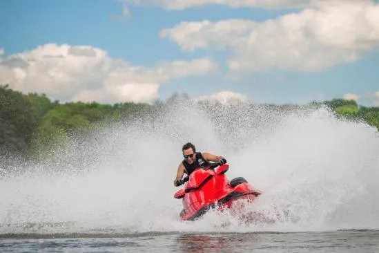 Slide: The Image of 2026 Yamaha WaveRunner GP SVHO speeding on water with rider, creating a splash. - 3