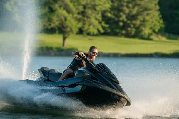 Slide: The Image of Person riding 2026 Yamaha WaveRunner FX Limited SVHO on a lake, creating a splash. - 3