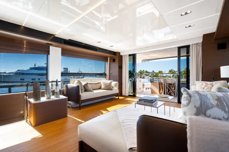 Slide: The Image of Luxurious interior of 2022 Prestige X70 yacht with elegant furnishings and waterfront view. - 33