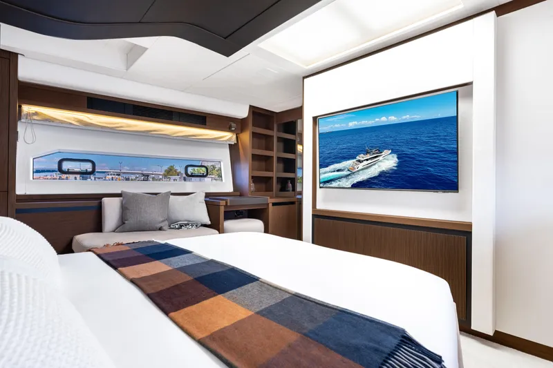 Slide: The Image of Luxurious interior of 2022 Prestige X70 yacht with modern decor and ocean view. - 49