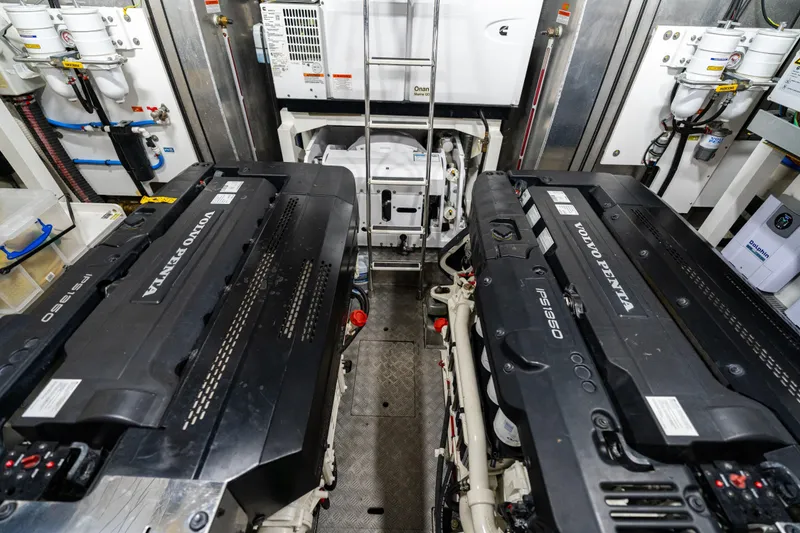 Slide: The Image of Engine room of 2022 Prestige X70 yacht with Volvo Penta engines. - 64