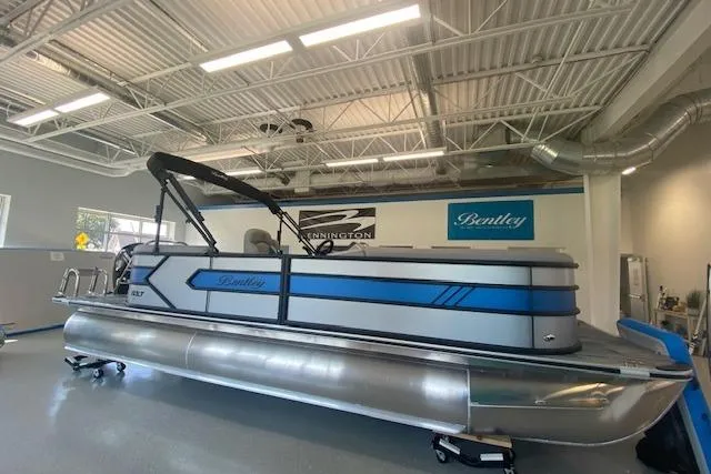 The Image of 2026 Bentley Pontoons Bolt in showroom, featuring sleek design and modern aesthetics. - 1