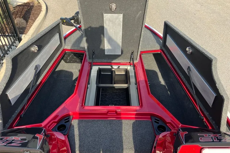 Slide: The Image of 2026 Nitro Z19 XL boat storage compartments open, showcasing spacious interior design. - 10