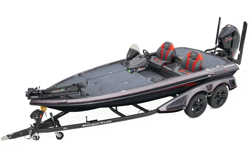 The Image of 2026 Ranger Z519R boat on trailer, parked outdoors, under clear blue sky. - 1