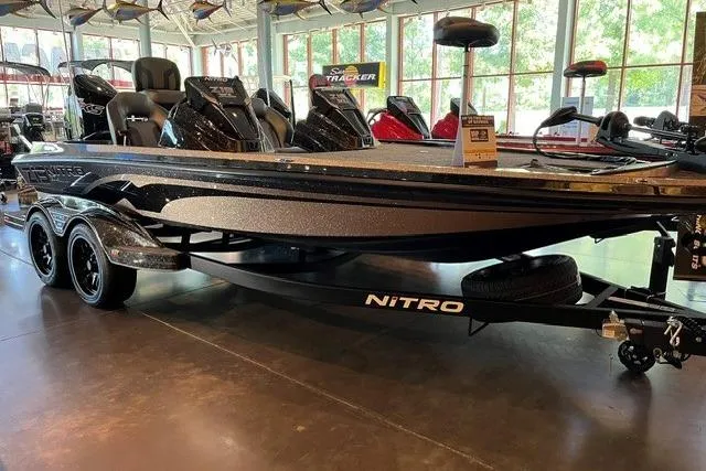 The Image of 2026 Nitro Z19 XL boat displayed indoors on a trailer. - 0