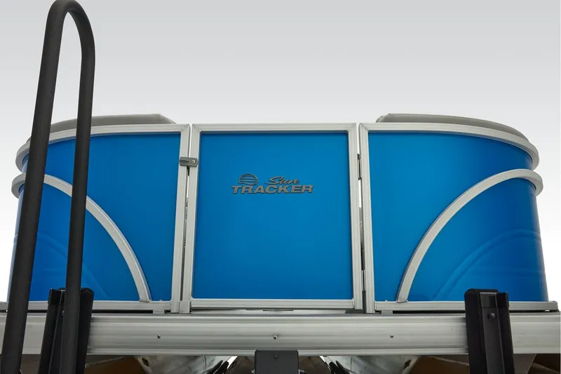 Slide: The Image of 2026 Sun Tracker Party Barge 22 RF XP3 seating area with cup holders and adjustable backrest. - 18