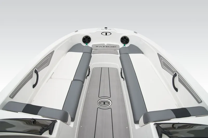 Slide: The Image of 2026 Tahoe T21 boat interior with open storage compartment and sleek seating. - 20