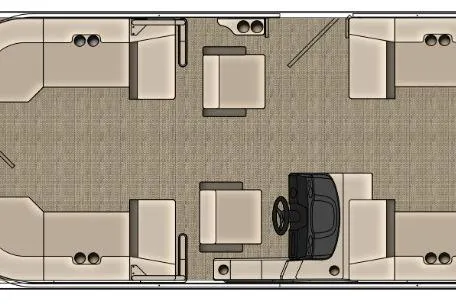 Slide: The Image of 2026 Bentley Pontoons Legacy 223 Navigator, sleek black design in showroom setting. - 2