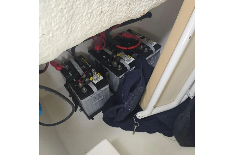 Slide: The Image of Batteries installed in a 2015 Albury Brothers 27 boat compartment. - 20