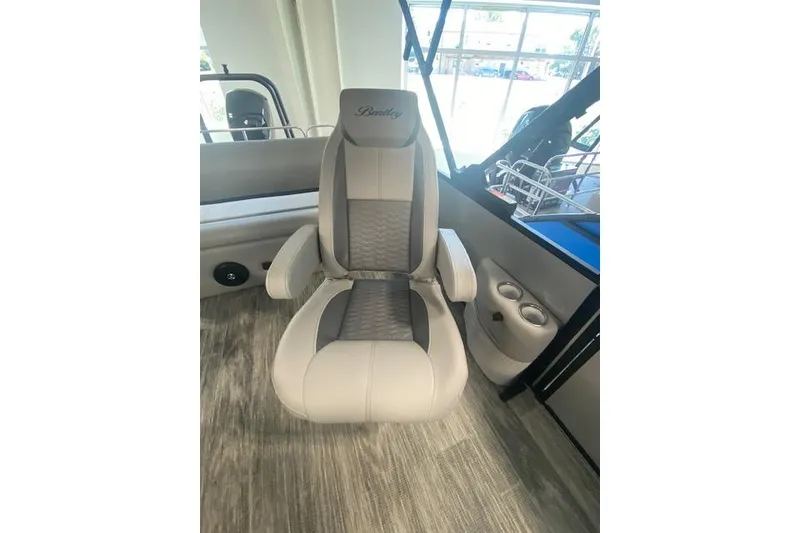 Slide: The Image of Luxurious captain's chair in 2026 Bentley Pontoons Legacy 223 Swingback boat interior. - 10