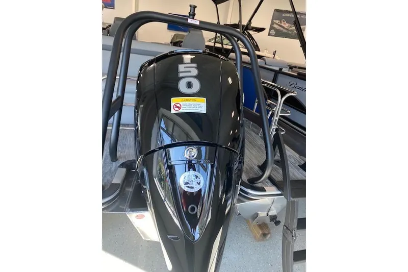 Slide: The Image of 2026 Bentley Pontoons Legacy 223 Swingback, black exterior, showroom display. - 3