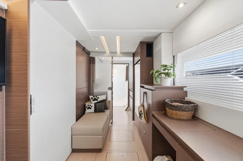 Slide: The Image of Luxurious interior of 2025 Leopard 53 Powercat with modern bedroom design and elegant decor. - 20