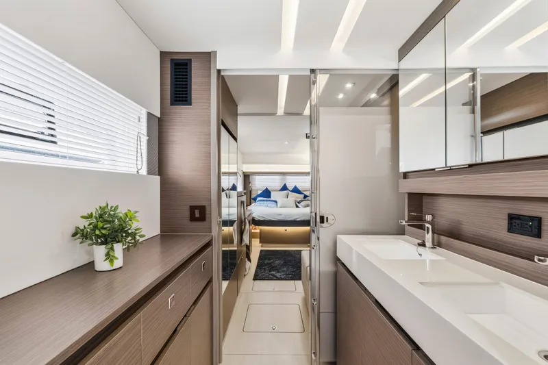 Slide: The Image of Luxurious interior of 2025 Leopard 53 Powercat yacht with modern design and elegant furnishings. - 23