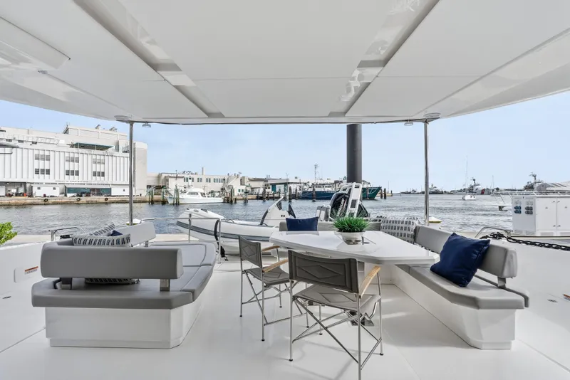 Slide: The Image of Luxurious bedroom interior of 2025 Leopard 53 Powercat yacht with modern design and cozy bedding. - 32