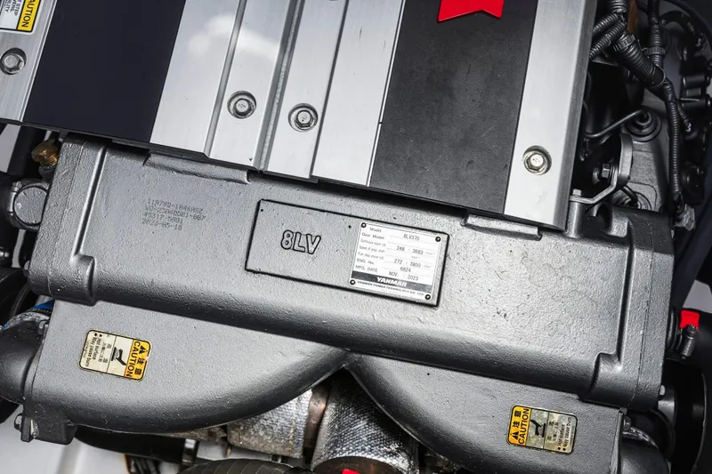 Slide: The Image of Engine of 2025 Leopard 53 Powercat, featuring Yanmar 8LV model. - 57