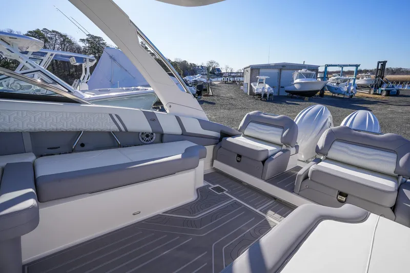 Slide: The Image of Luxurious interior of 2026 Regal LX9 boat with sleek seating and modern design. - 14