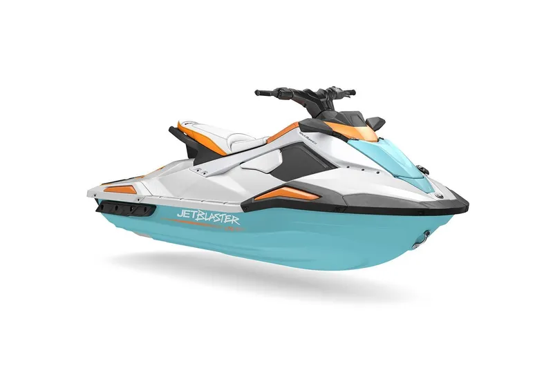 Slide: The Image of Manufacturer Provided Image: 2026 Yamaha WaveRunner JetBlaster LTD, white and blue, sleek design, side view. - 8