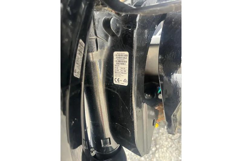 Slide: The Image of Close-up of a 2021 Whaly 435 R boat component with visible serial number label. - 14