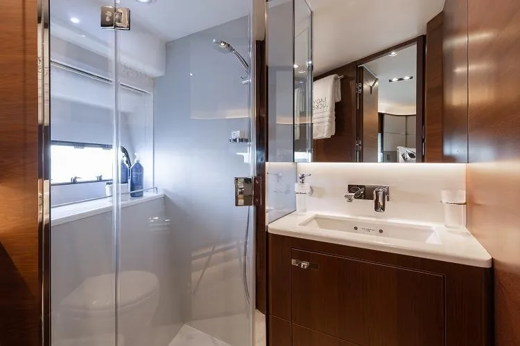 Slide: The Image of Luxurious bathroom in 2017 Princess 75 Motor Yacht with modern fixtures and elegant design. - 14