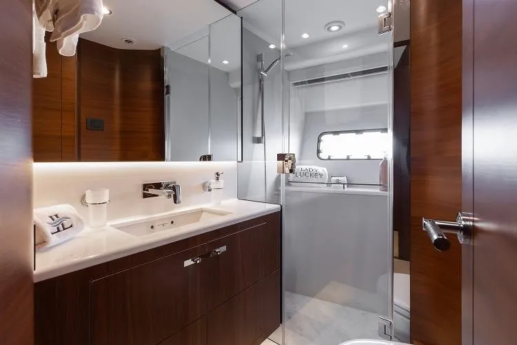 Slide: The Image of Luxurious bathroom on 2017 Princess 75 Motor Yacht with modern fixtures and elegant design. - 17