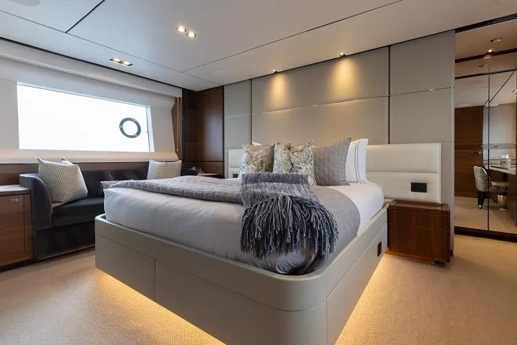 Slide: The Image of Luxurious bedroom interior of 2017 Princess 75 Motor Yacht with modern decor and elegant furnishings. - 9