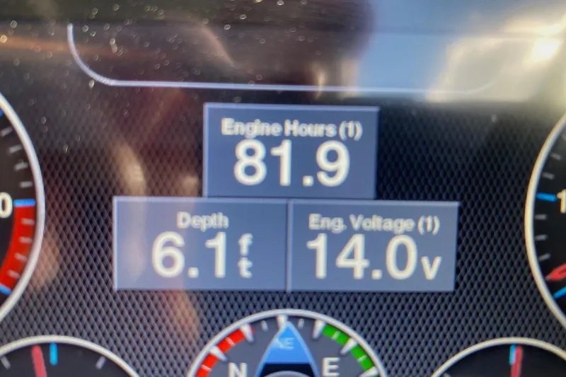Slide: The Image of Dashboard display showing engine hours, depth, and voltage on a 2022 Cobalt R8. - 17