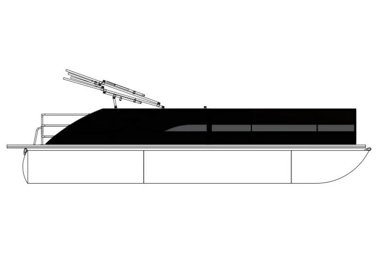 Slide: The Image of 2026 Bentley Pontoons Legacy 243 Swingback, side view, sleek design, black exterior. - 10
