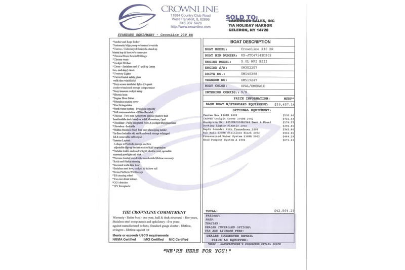 Slide: The Image of 2002 Crownline 230 BR boat specifications and pricing details document. - 9