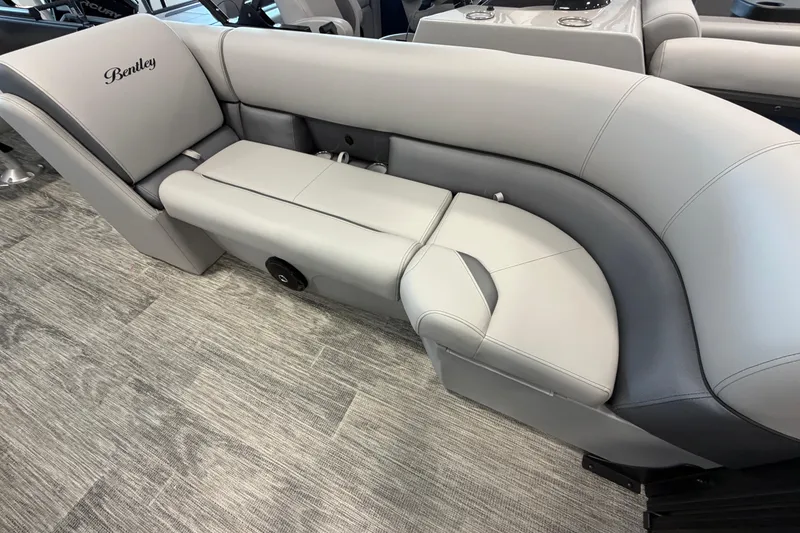 Slide: The Image of 2026 Bentley Pontoons Legacy 243 Swingback interior with luxurious seating and modern design. - 17