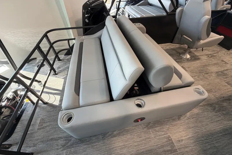 Slide: The Image of 2026 Bentley Pontoons Legacy 243 Swingback with luxurious seating and modern design. - 6