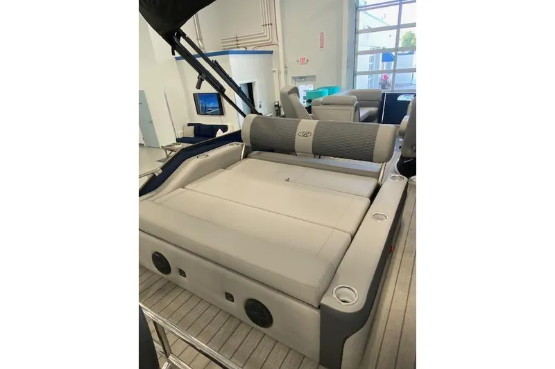 Slide: The Image of 2026 Bentley Pontoons Elite 223 Swingback interior with luxurious seating and modern design. - 24