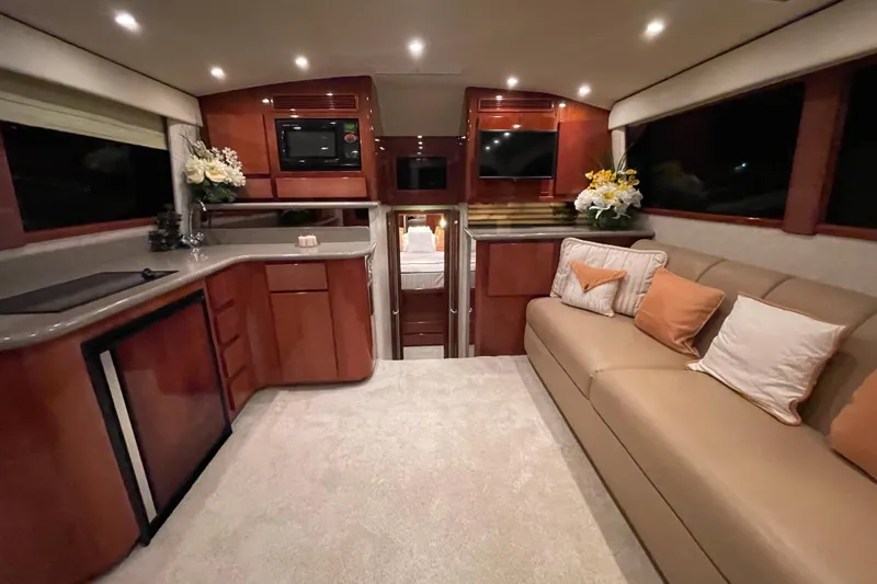 Slide: The Image of Luxurious interior of 2003 Egg Harbor 37 Sport Fisher yacht with modern amenities and elegant decor. - 43