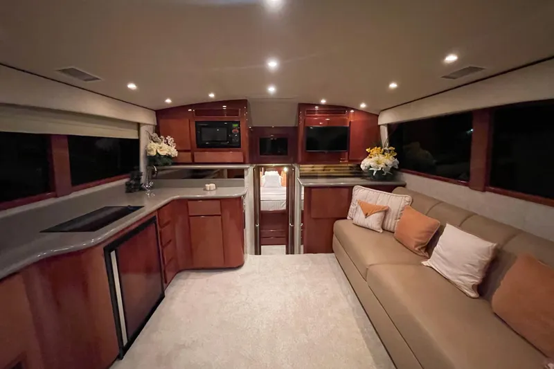 Slide: The Image of Luxurious interior of 2003 Egg Harbor 37 Sport Fisher yacht with elegant seating and modern amenities. - 59