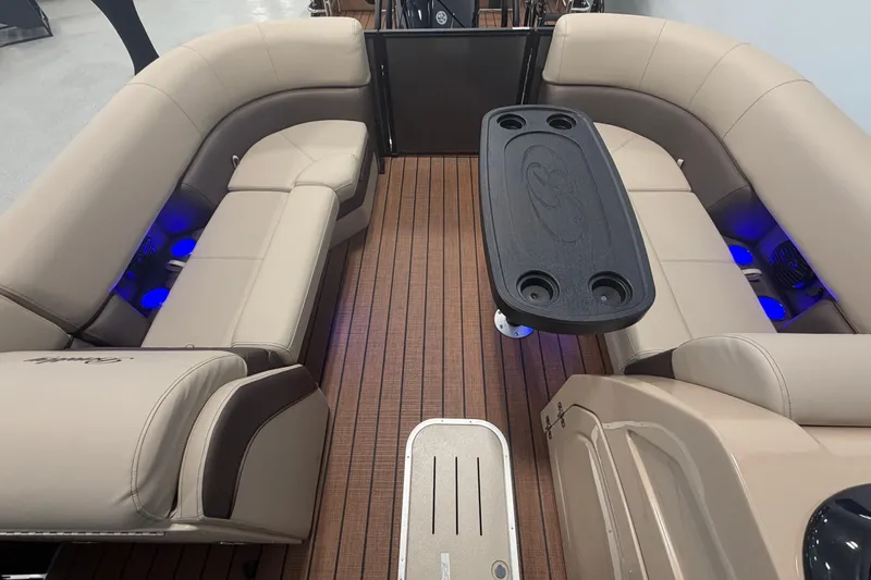 Slide: The Image of Interior of 2026 Bentley Pontoons Elite 223 Swingback with luxurious seating. - 19