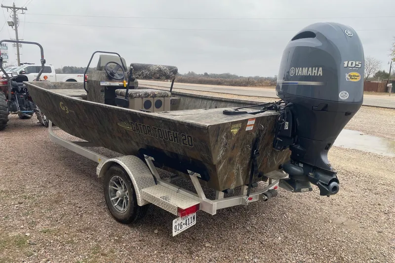 Slide: The Image of 2025 G3 Gator Tough 20 CCJ boat with Yamaha 105 engine on trailer. - 4