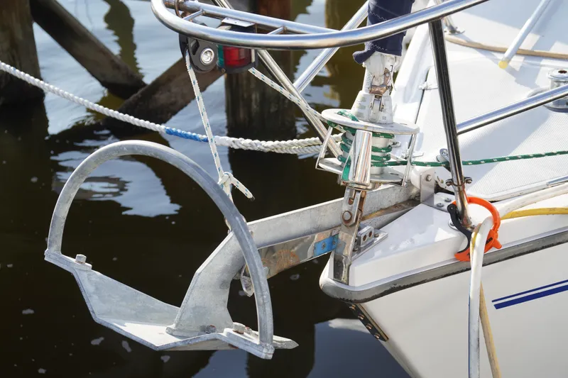 Slide: The Image of Bow of 2000 Catalina 36 MkII sailboat with anchor and rigging details. - 14